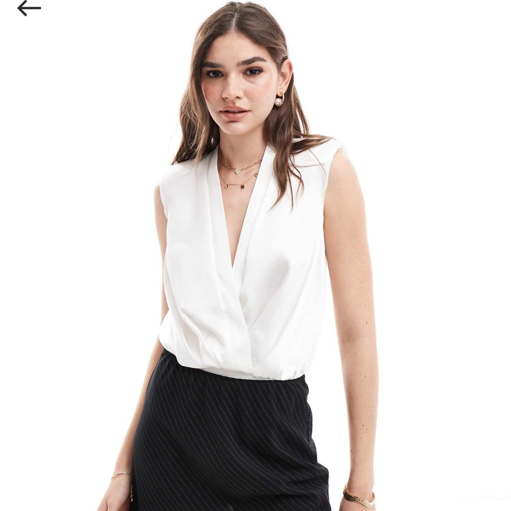 ASOS DESIGN sleeveless satin plunge bodysuit in ivory